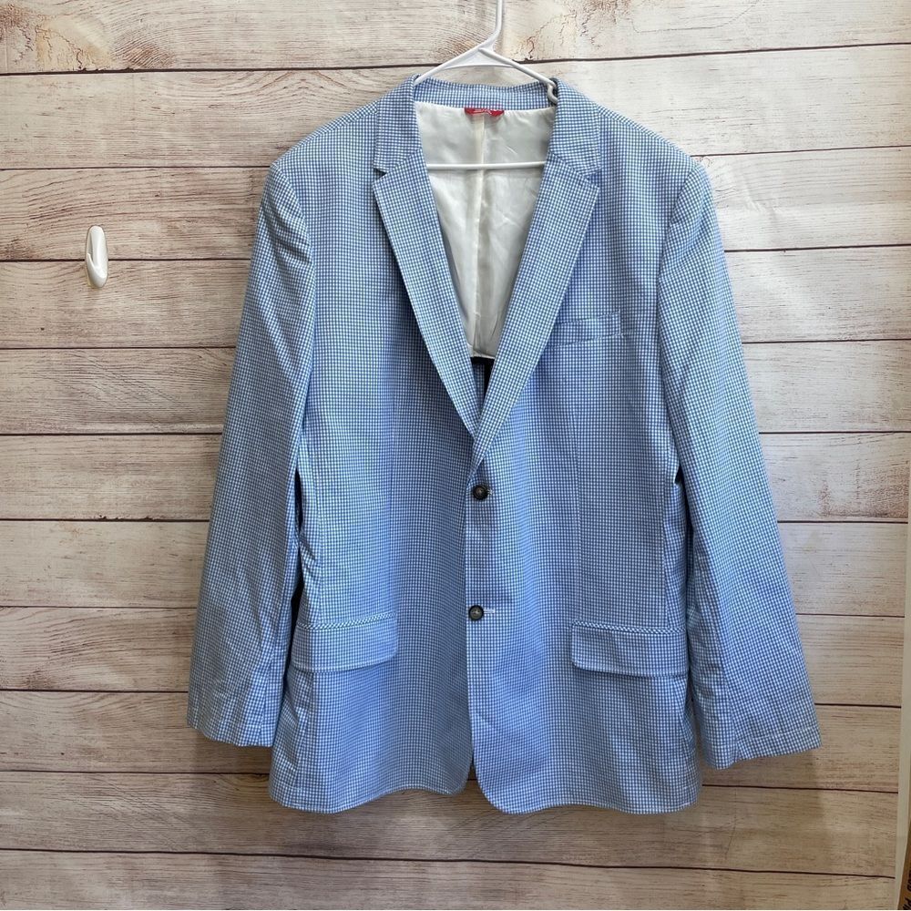 IZOD COTTON BLAZER IN BLUE AND WHITE‎ CHECKS